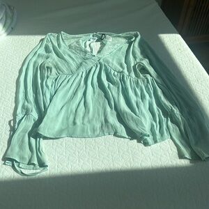 H&M divided mint green lace flowy sheer long sleeve top